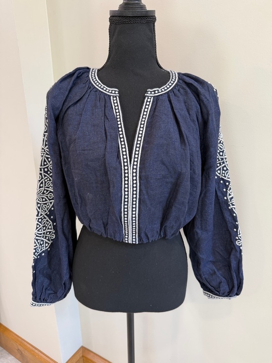 Banana Republic Yara Embroidered Linen Top Blouse Size SP - Picture 2 of 6